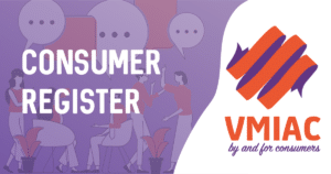 Banner containing the words "Consumer Register" and the VMIAC logo